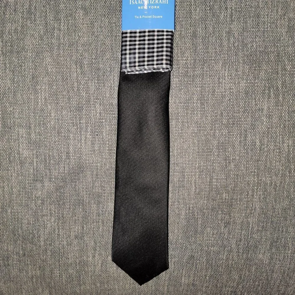 Isaac Mizrahi New York Men's Black Tie & Pocket Square Size OS